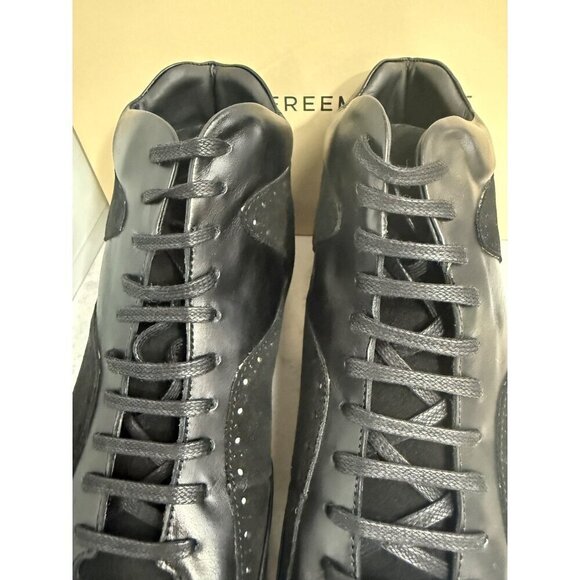 NIB Freeman Plat Mens‎ Court Mid Black Leather & Suede Hi-Top Sneakers Size 12 - Picture 6 of 13